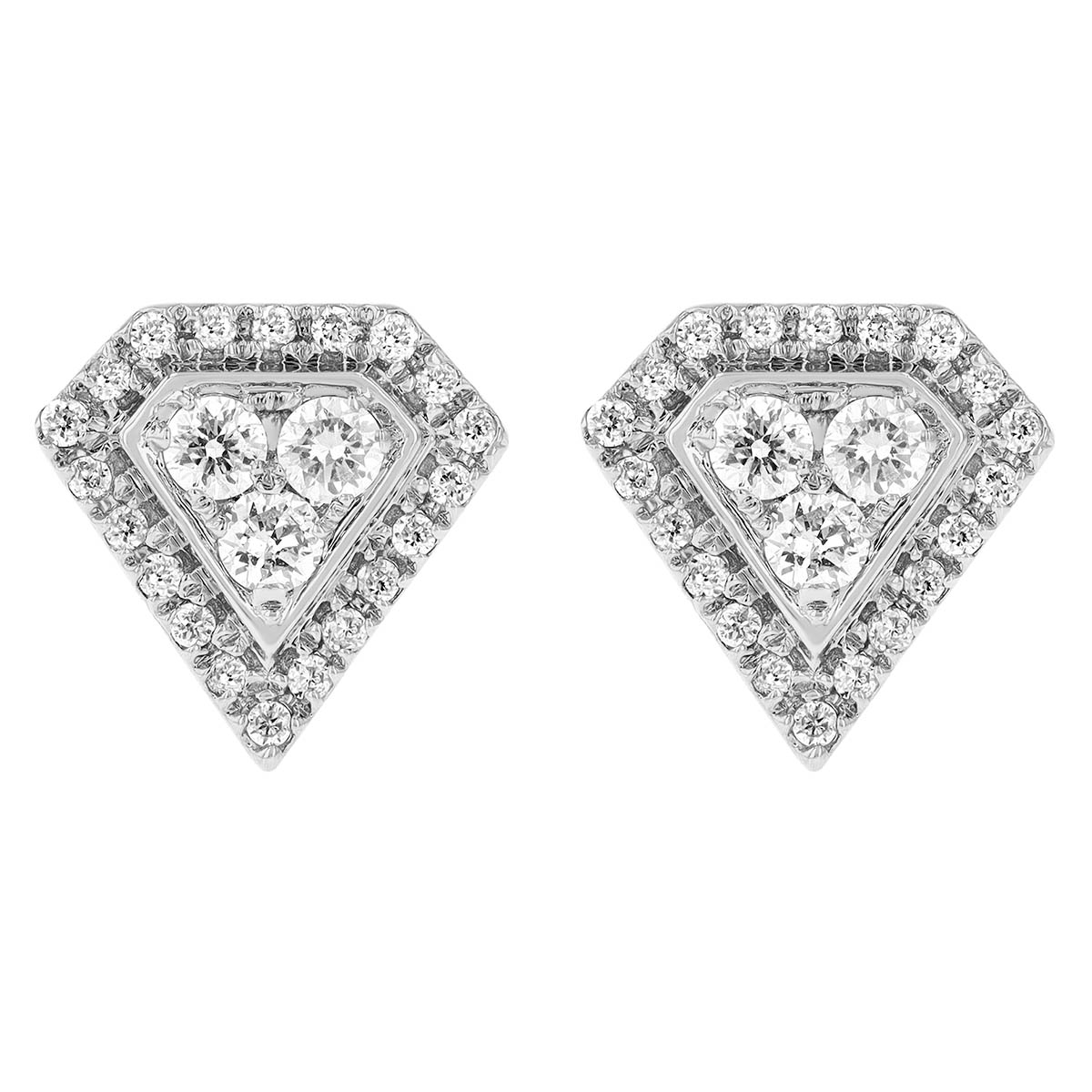Diamond Shaped Cluster Stud Earrings in White Gold
