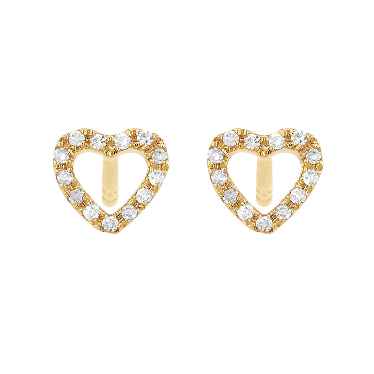 Diamond Open Heart Dainty Stud Earrings in Yellow Gold