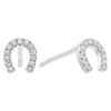 Diamond Dainty Horseshoe Stud Earrings in White Gold