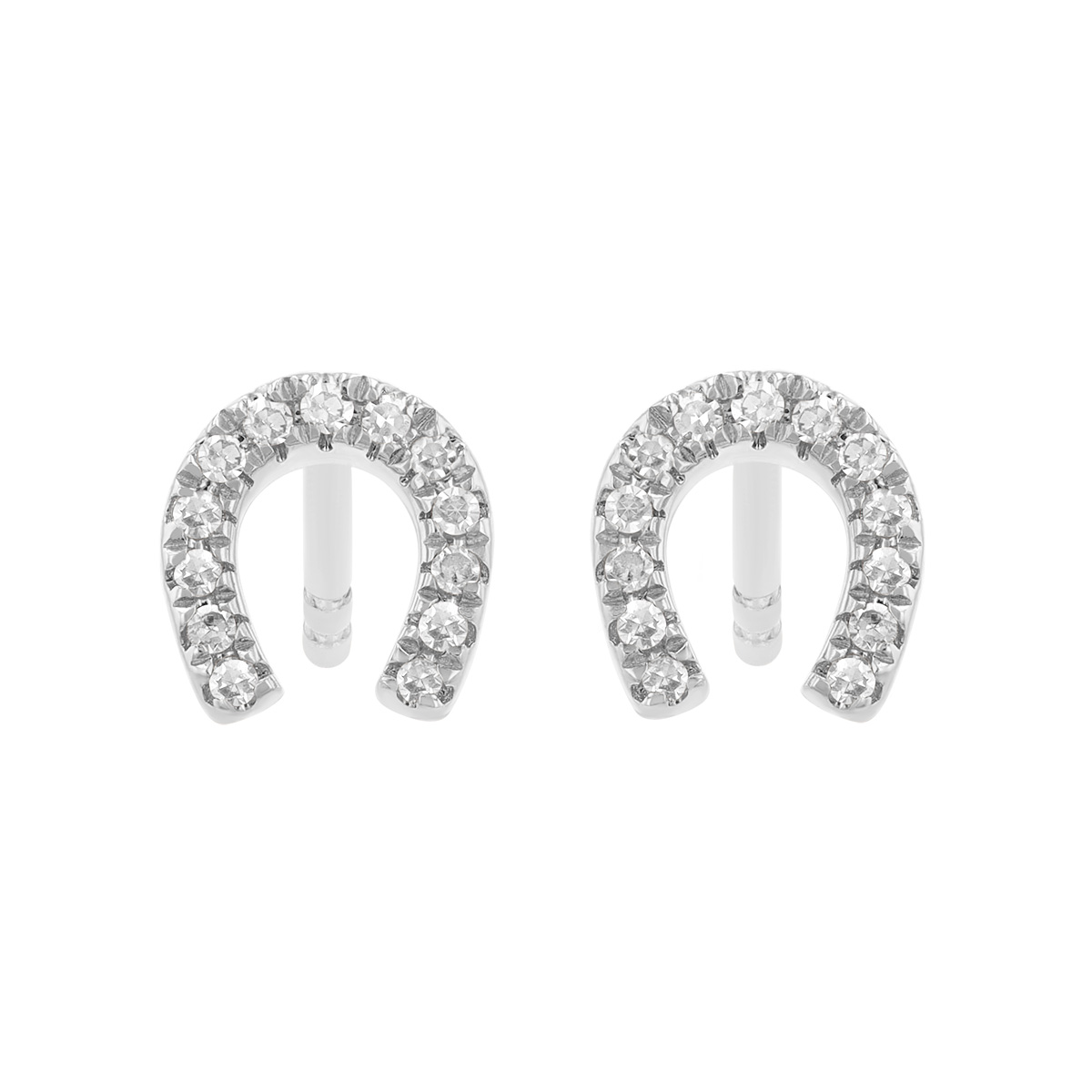 Diamond Dainty Horseshoe Stud Earrings in White Gold