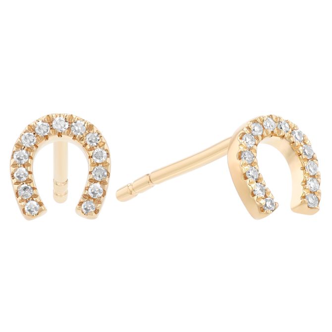 Diamond Dainty Horseshoe Stud Earrings in Yellow Gold
