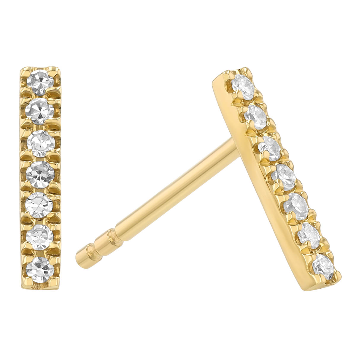 Diamond Bar Stud Earrings in Yellow Gold