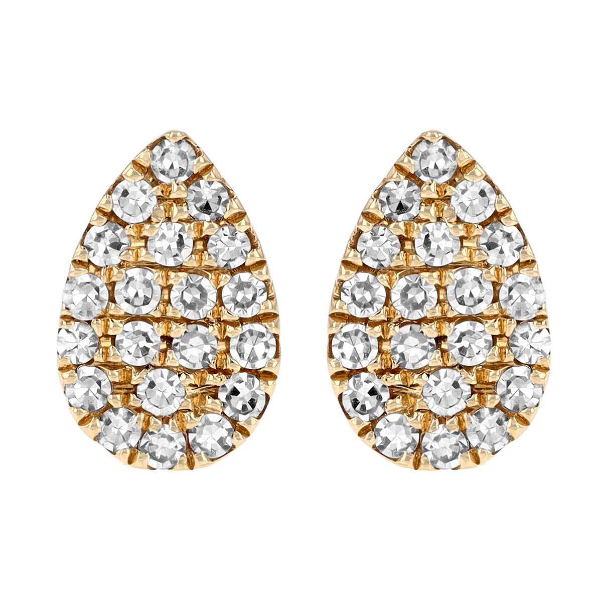 Diamond Pave Pear Shaped Stud Earrings in Yellow Gold