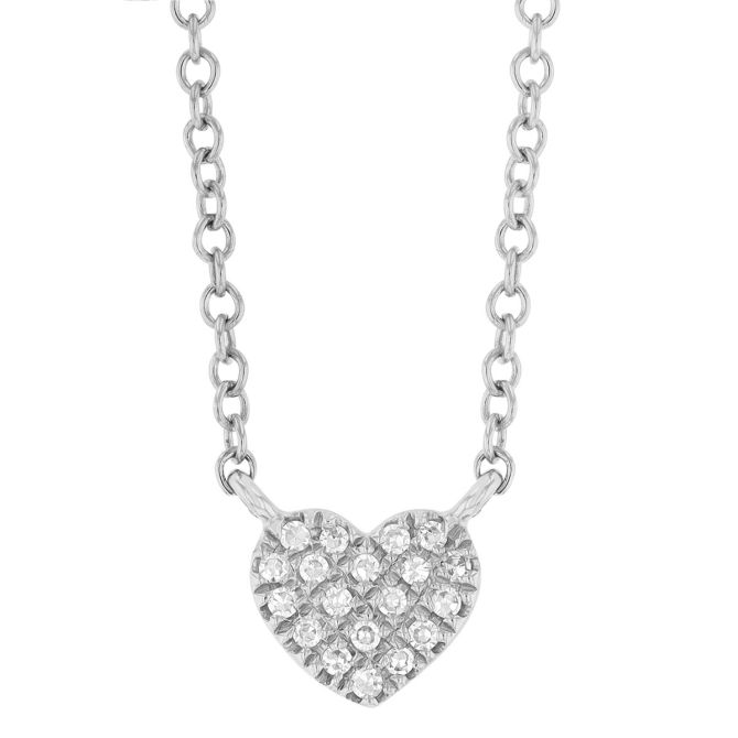 Diamond Pave Heart Shaped Necklace in White Gold, 18"