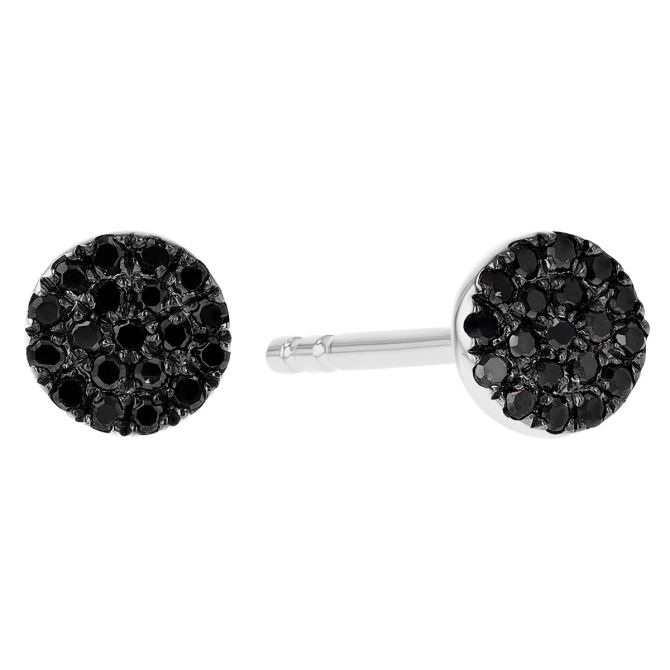 Black Diamond Round Cluster Earrings in White Gold, Small