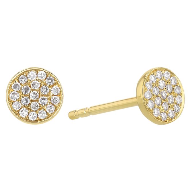 Diamond Pavé Dainty Disc Stud Earrings in Yellow Gold