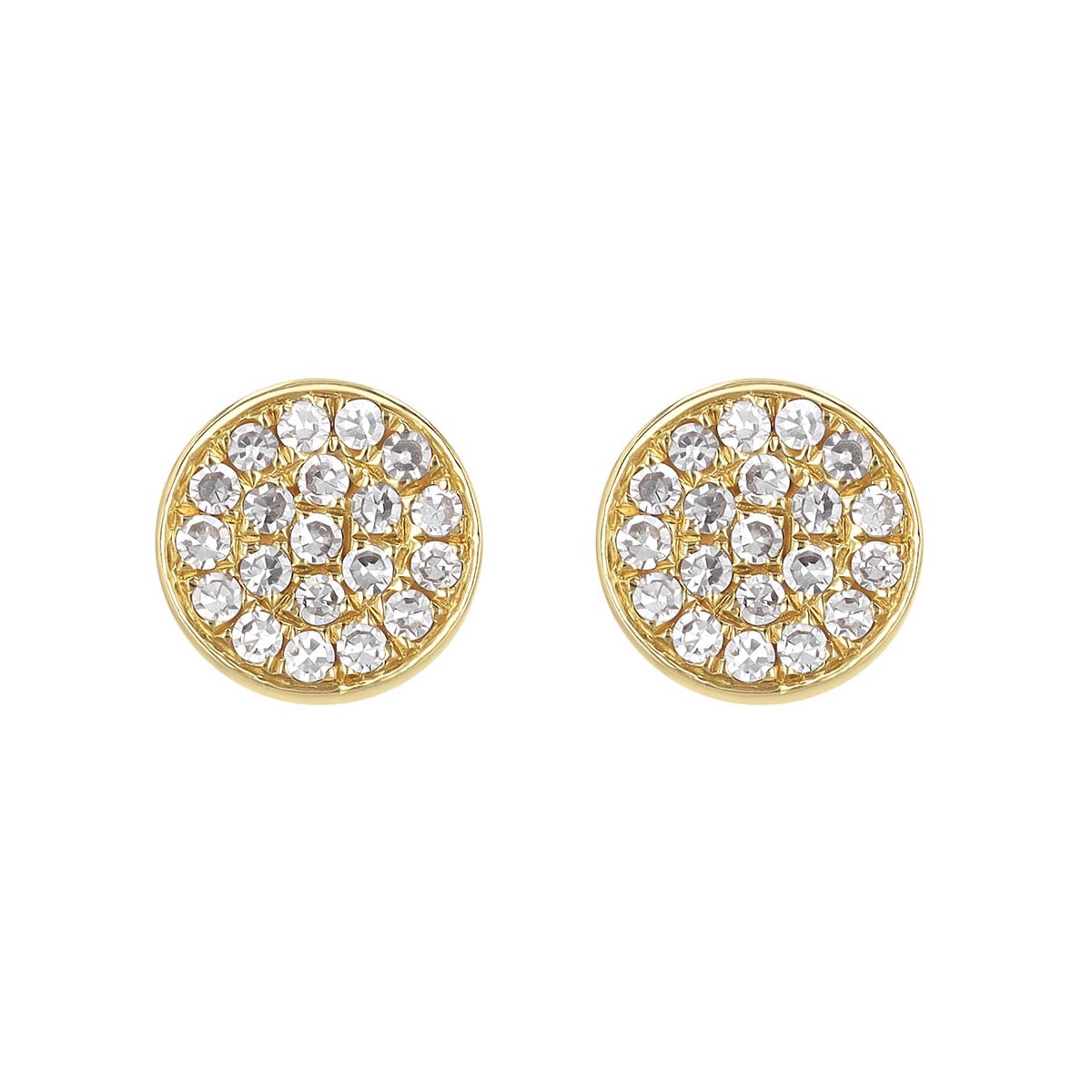 Diamond Pavé Dainty Disc Stud Earrings in Yellow Gold