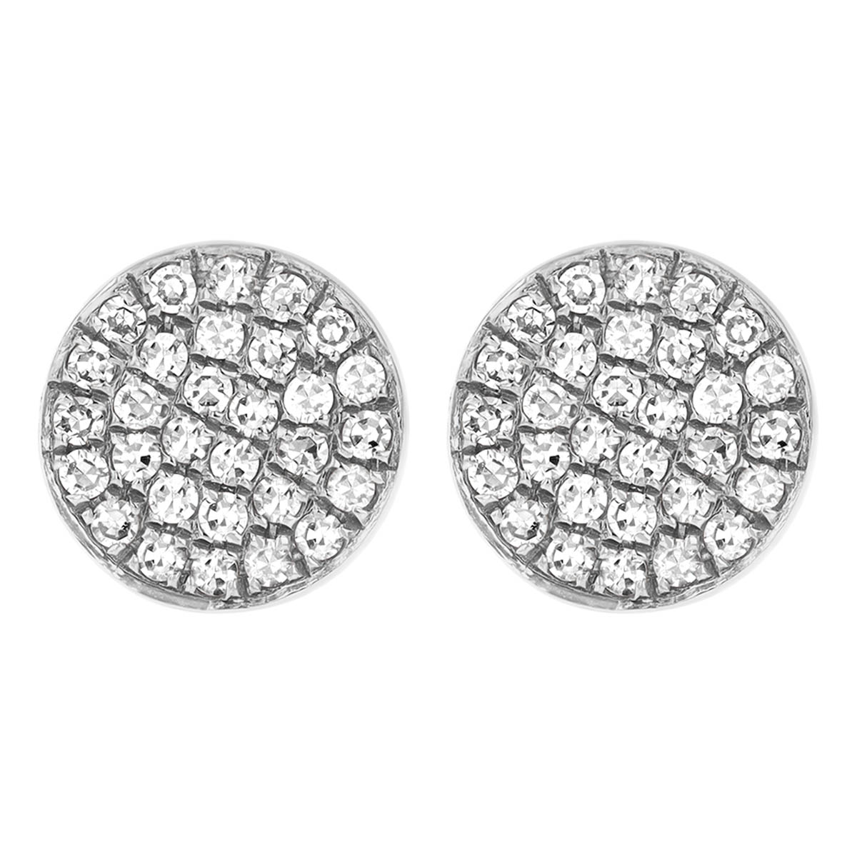 Diamond Pave Bezel Round Cluster Earrings in White Gold, 5.8 mm