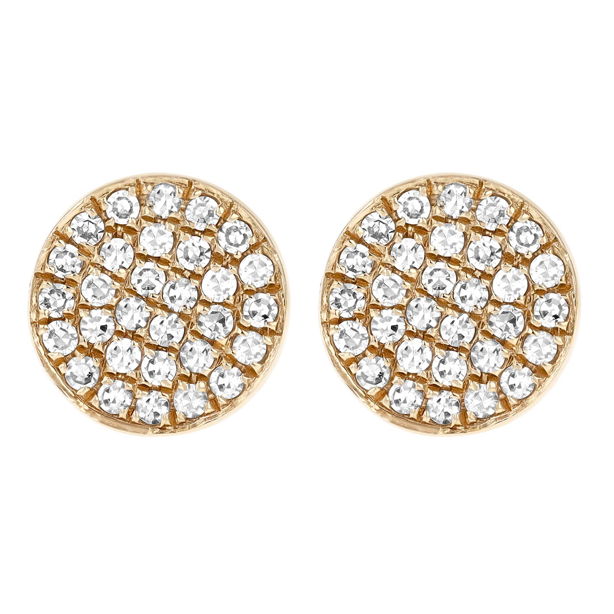 Diamond Pave Bezel Round Cluster Earrings in Yellow Gold, 5.8 mm