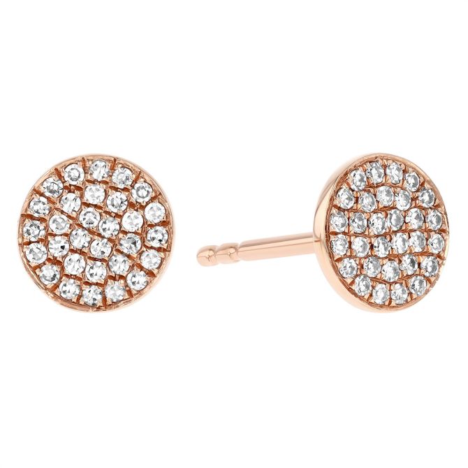 Diamond Pave Bezel Round Cluster Earrings in Rose Gold, 5.8 mm
