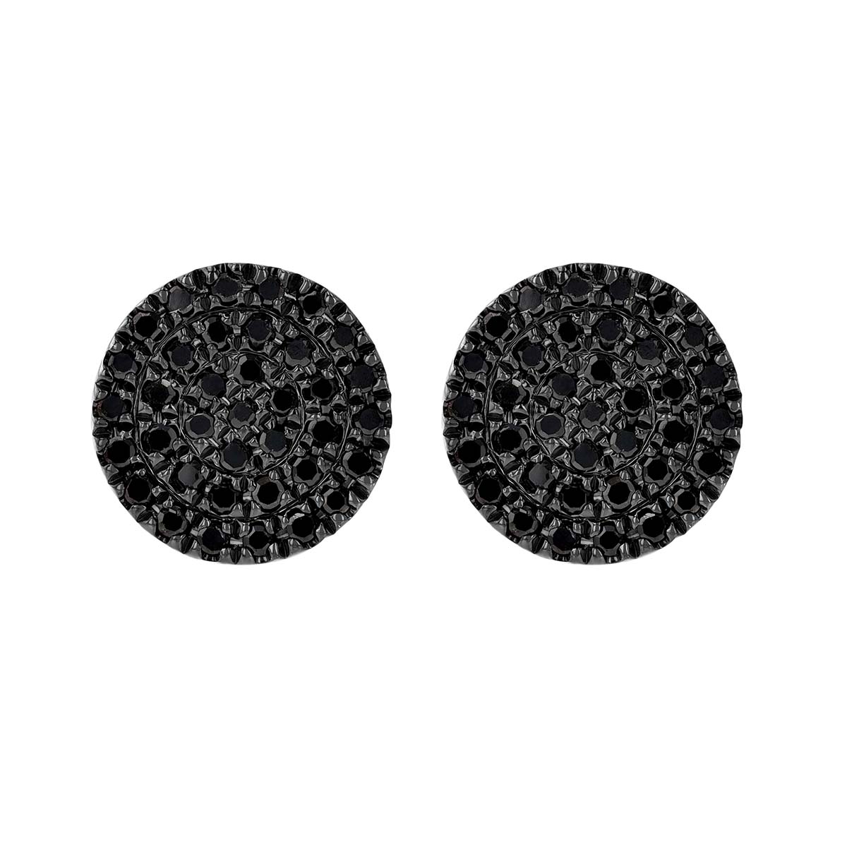 Black Diamond Round Cluster Earrings in White Gold, Large