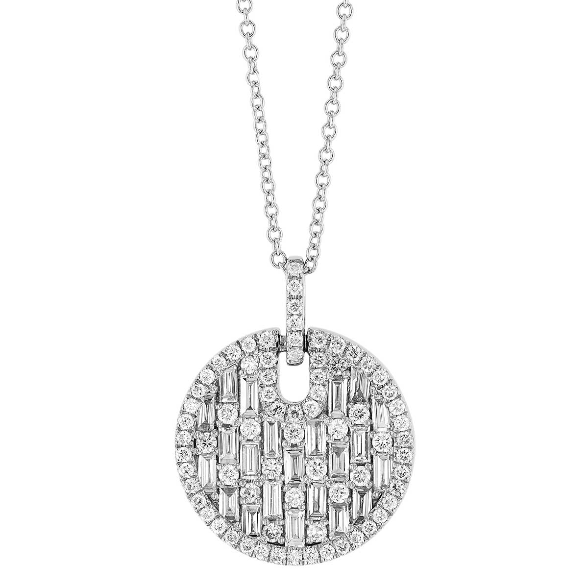 Diamond Mosaic Pave Disc Pendant in White Gold, 18