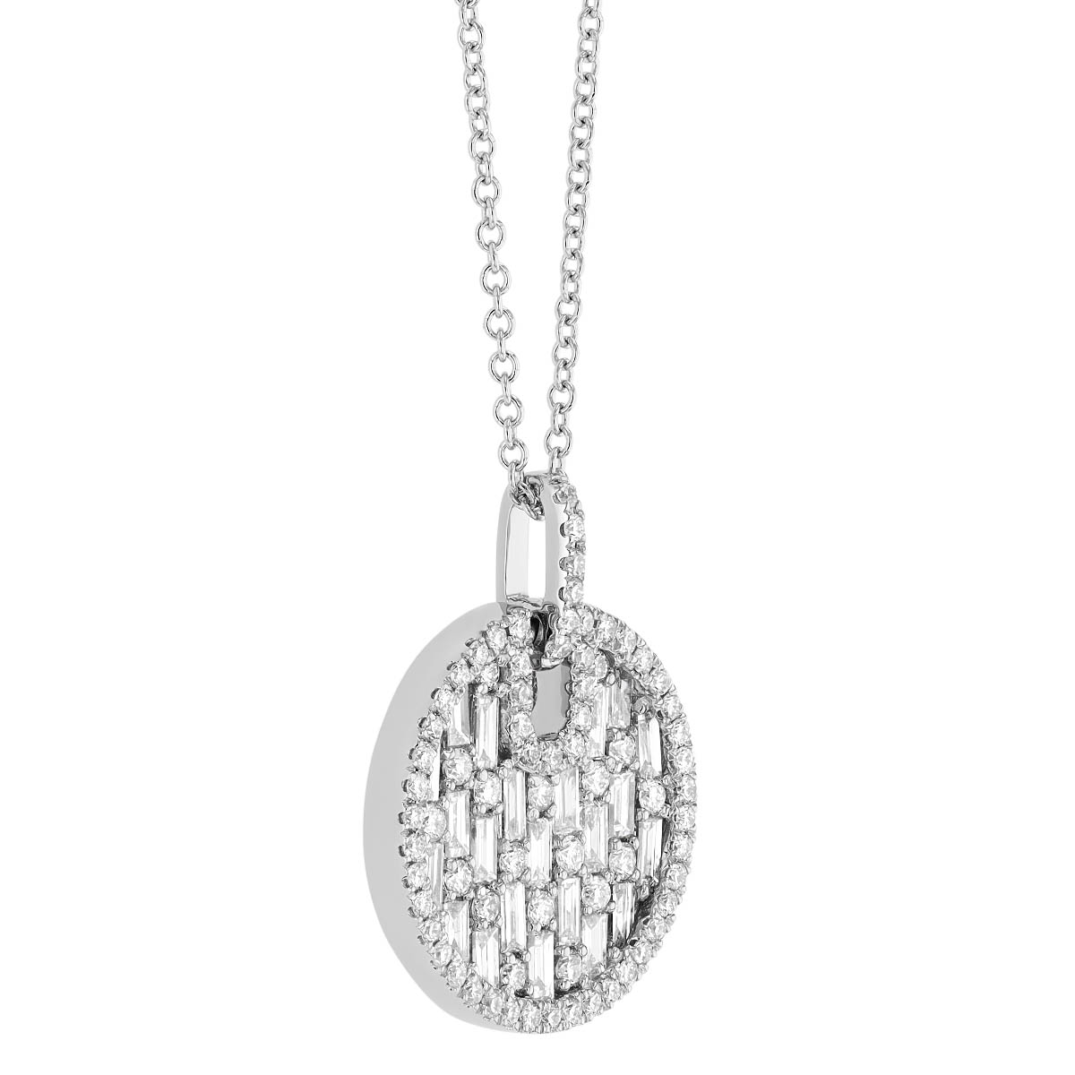 Diamond Mosaic Pave Disc Pendant in White Gold, 18