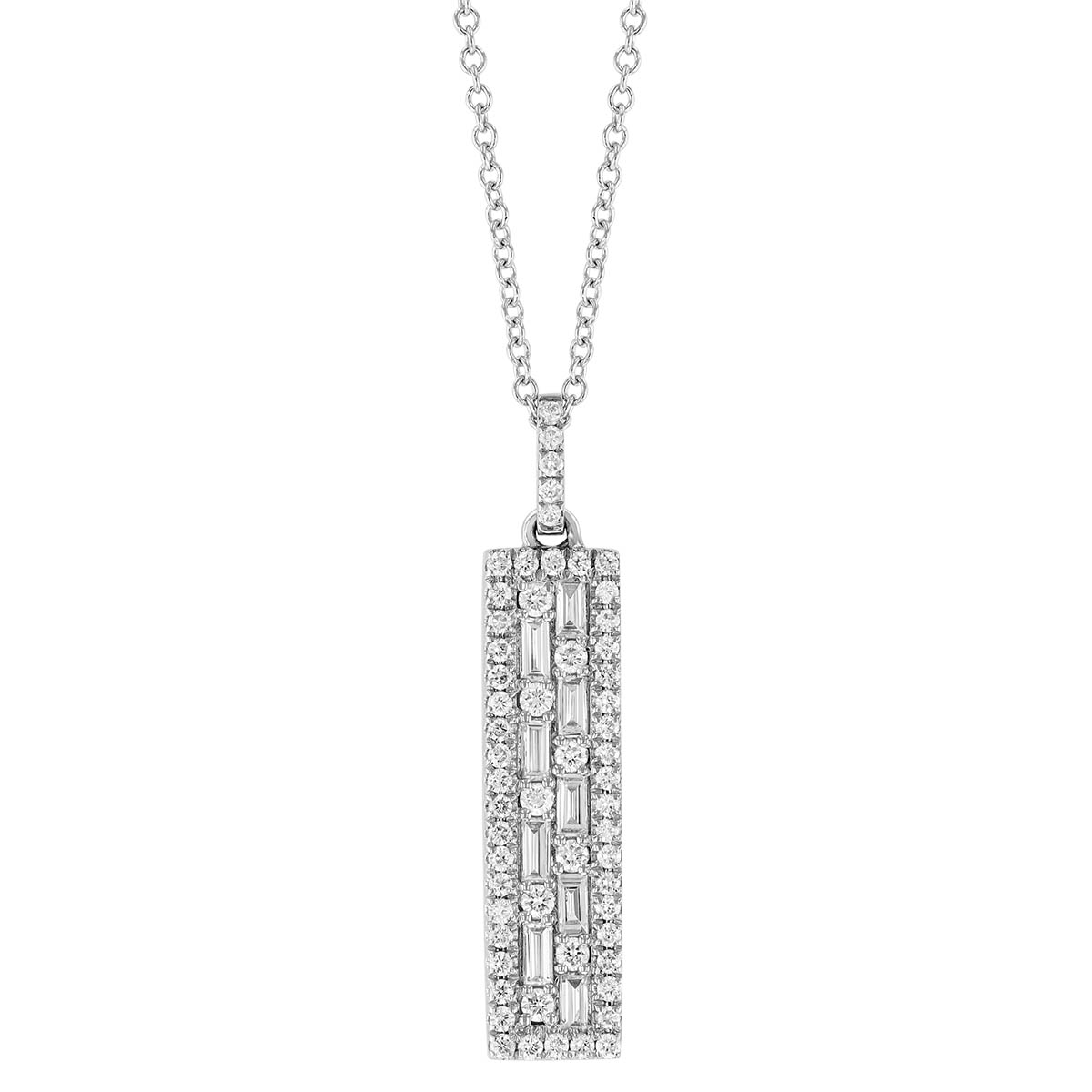 Diamond Mosaic Pave Bar Pendant in White Gold, 18
