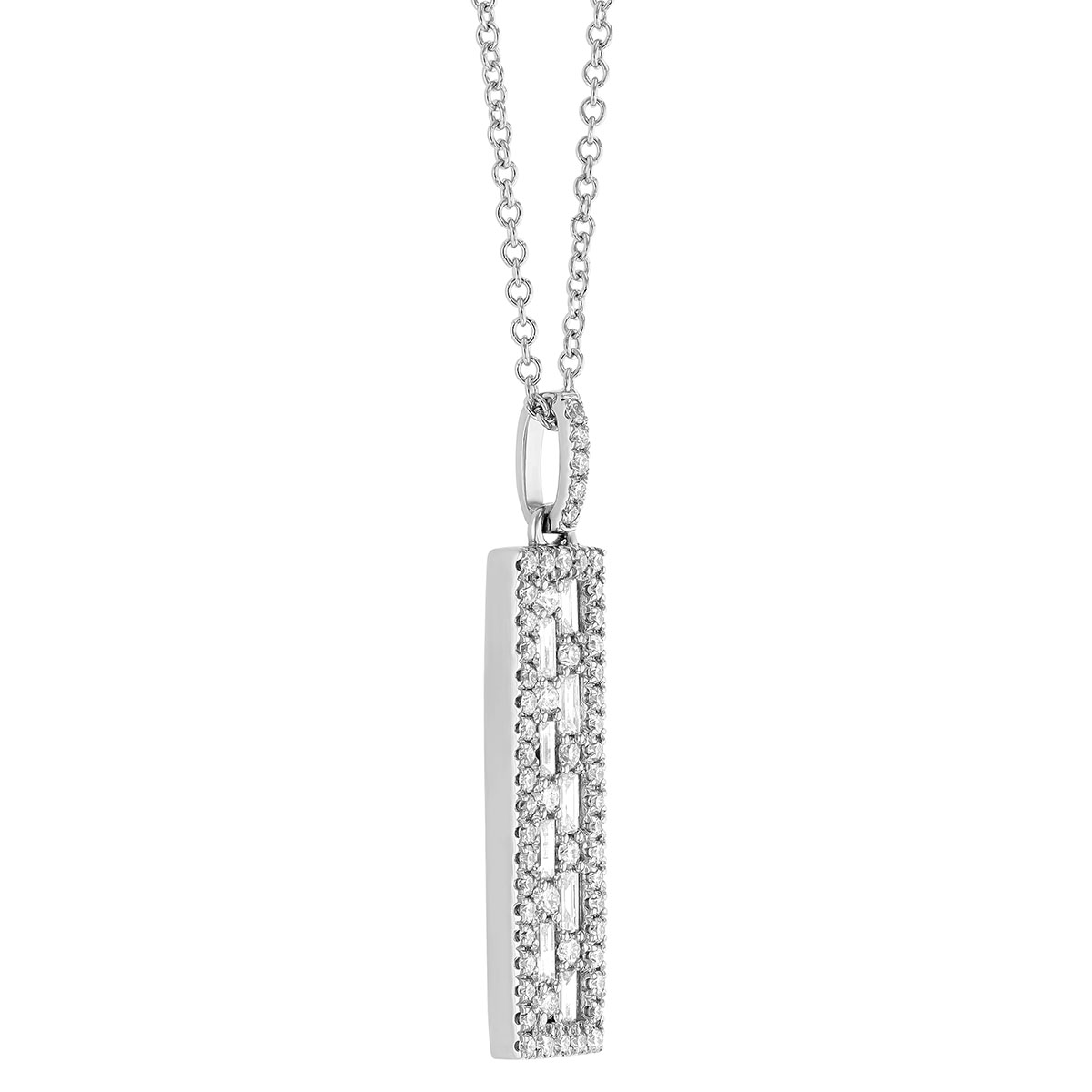 Diamond Mosaic Pave Bar Pendant in White Gold, 18
