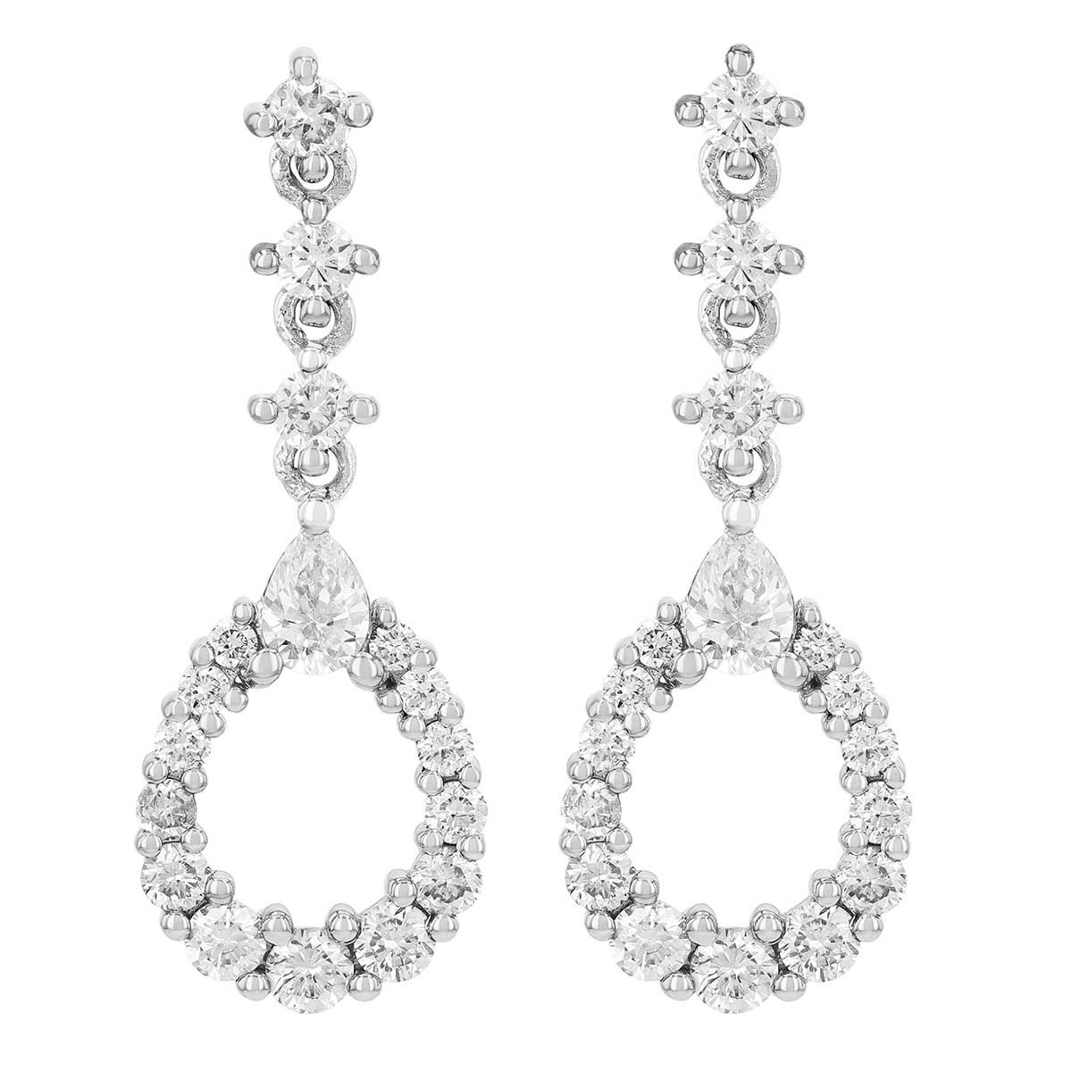 Diamond Open Teardrop Graduated Dangle Earrings in White Gold