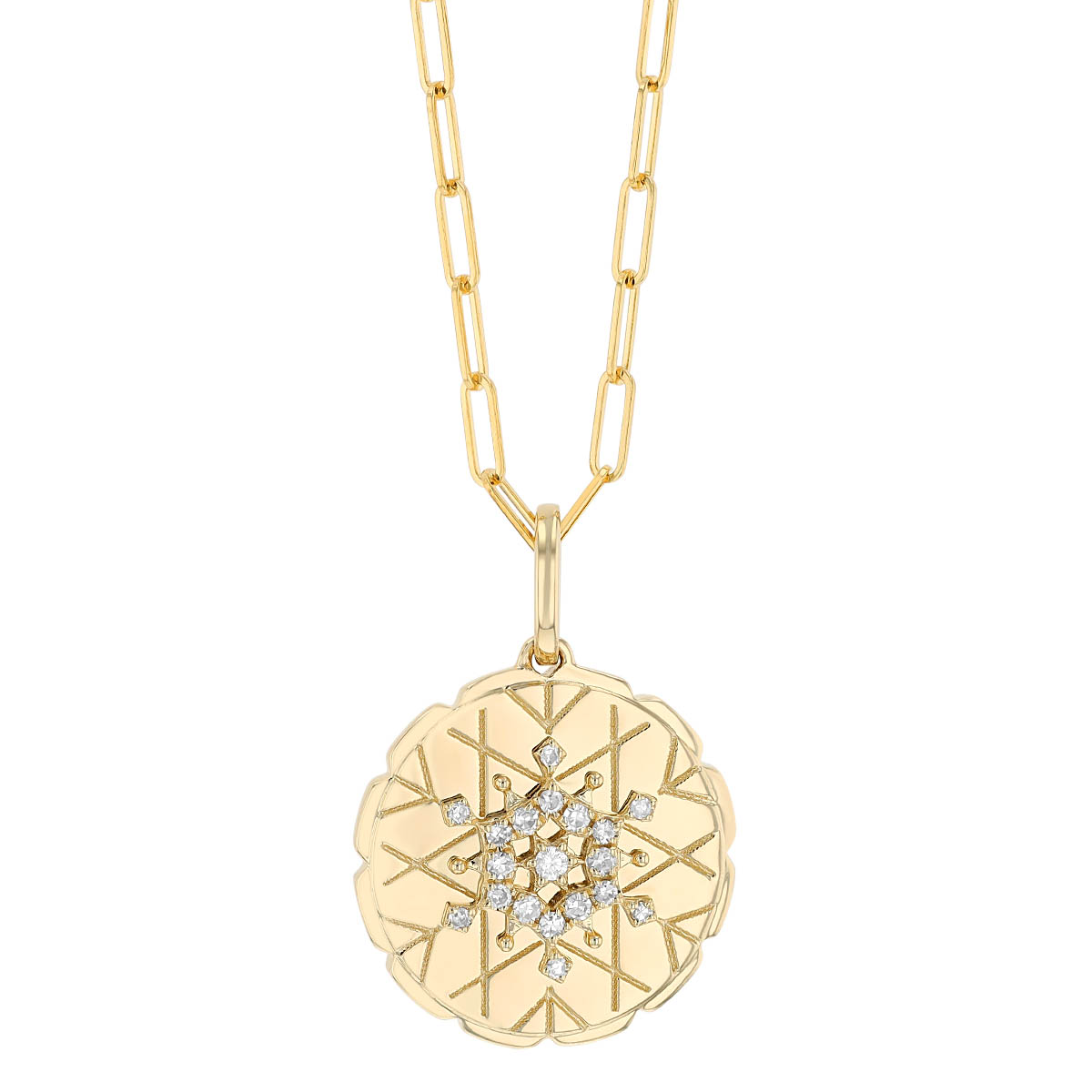 Snowflake Diamond Disc Pendant in Yellow Gold, 18