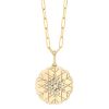 Snowflake Diamond Disc Pendant in Yellow Gold, 18"