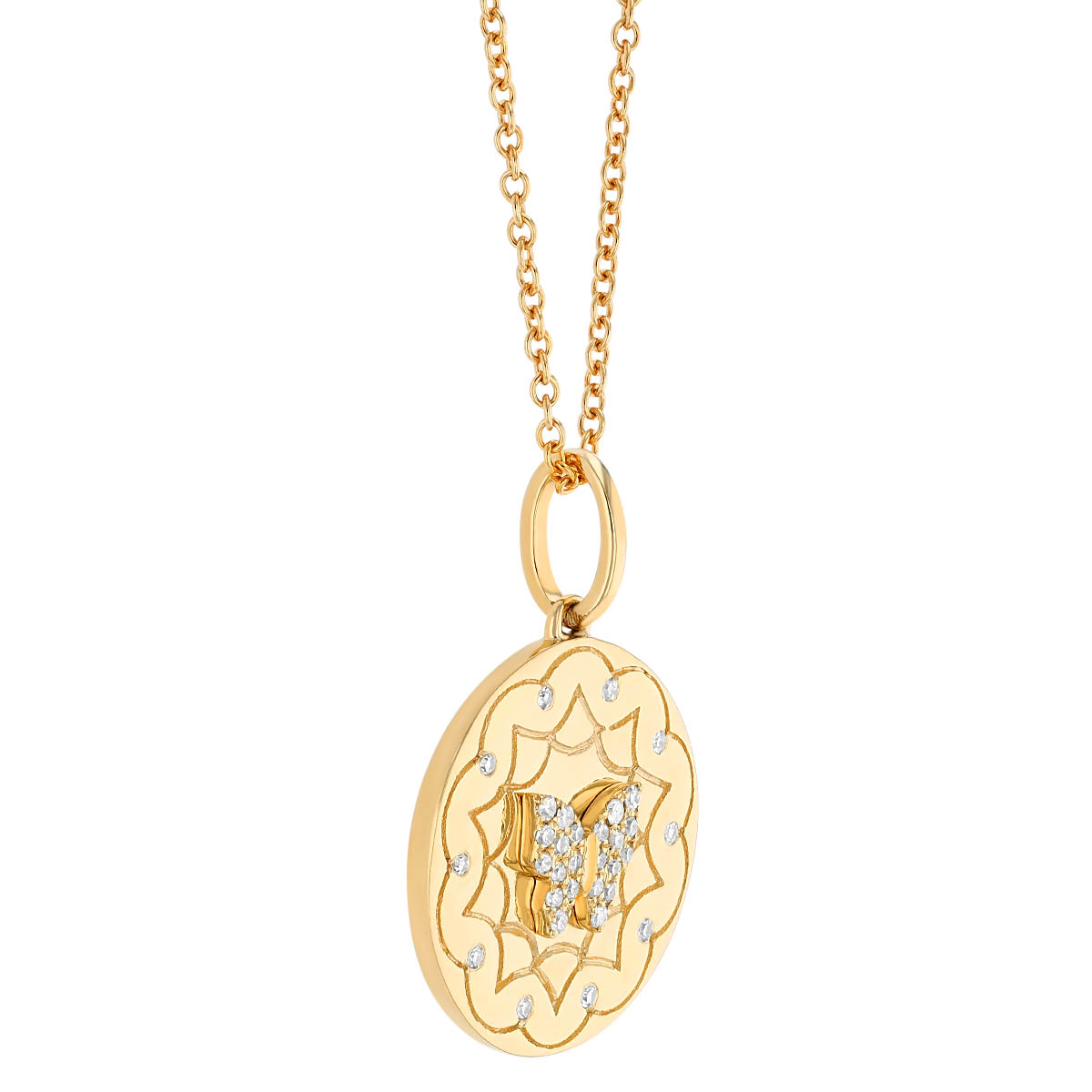 Butterfly & Mandala Diamond Disc Pendant in Yellow Gold, 18