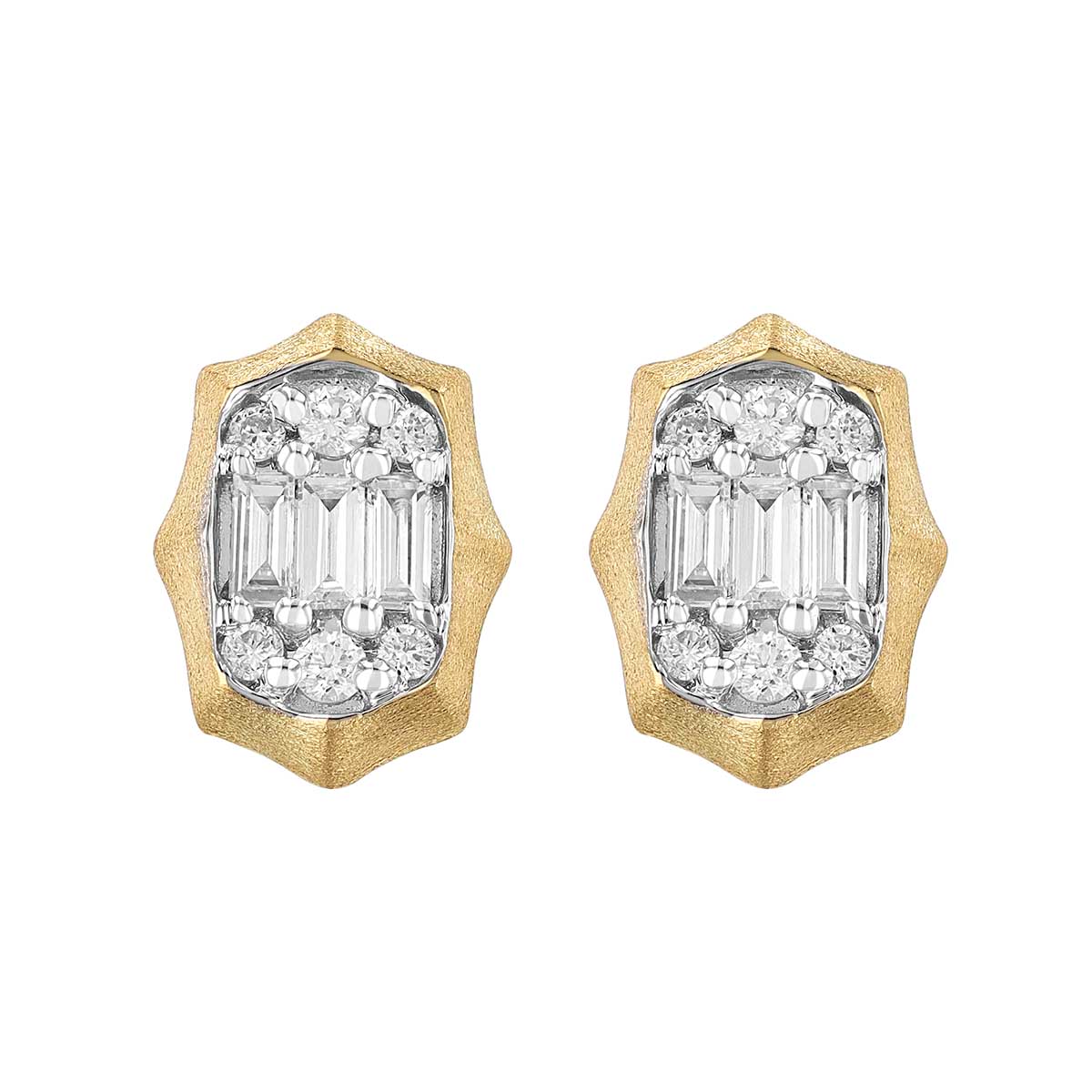 Multi Shape Diamond Cluster Stud Earrings in Yellow Gold