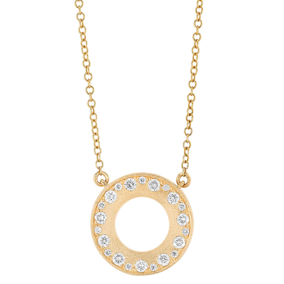 Open Circle Diamond Necklace in Matte Yellow Gold, 18
