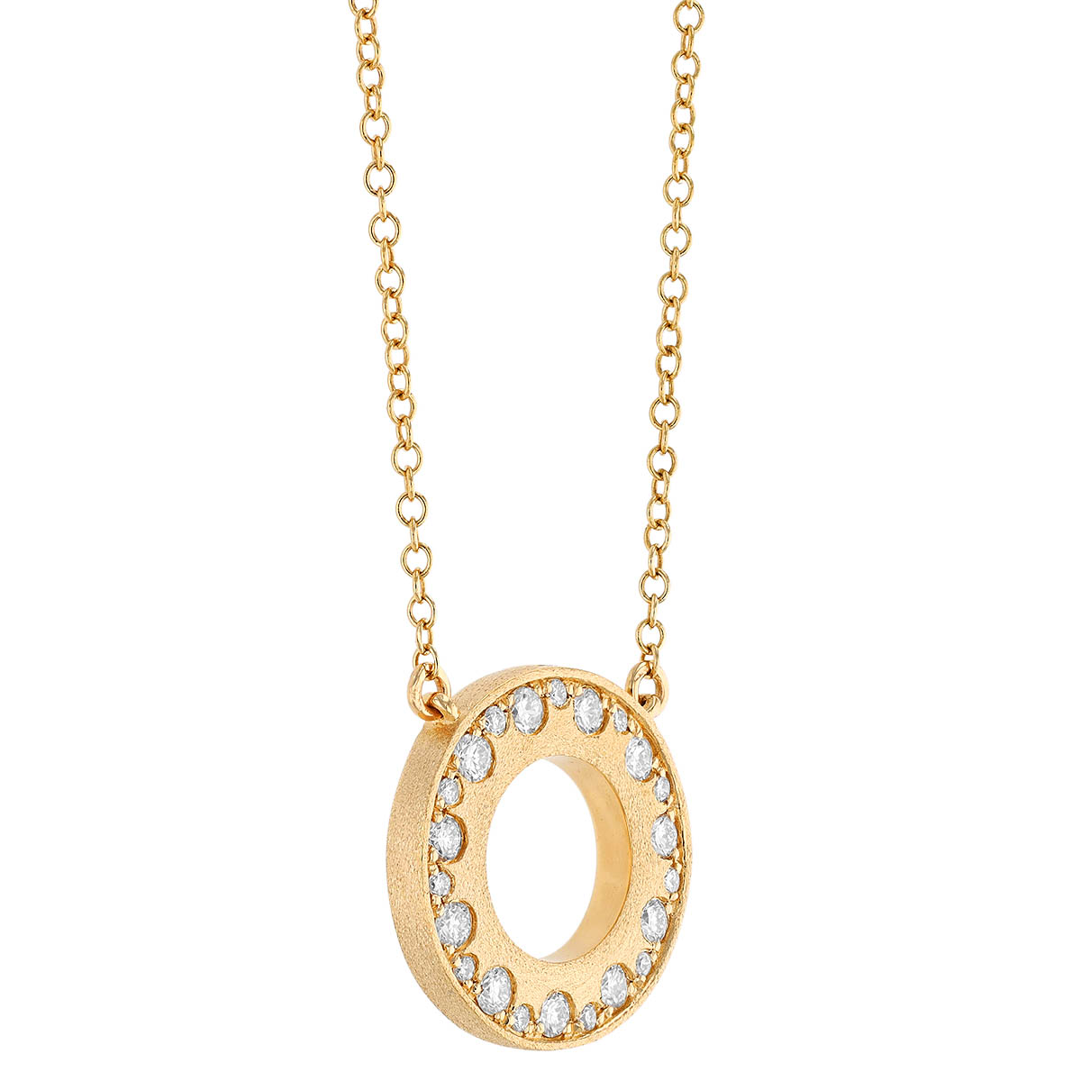 Open Circle Diamond Necklace in Matte Yellow Gold, 18