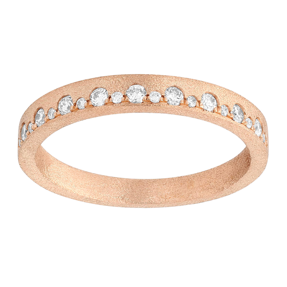 Alternating Size Flush Set Diamond Ring in Satin Rose Gold