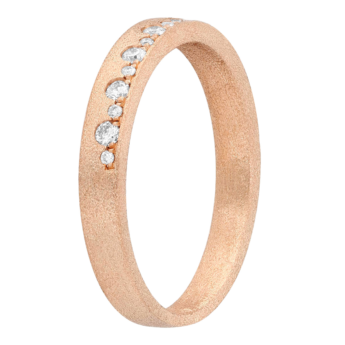 Alternating Size Flush Set Diamond Ring in Satin Rose Gold
