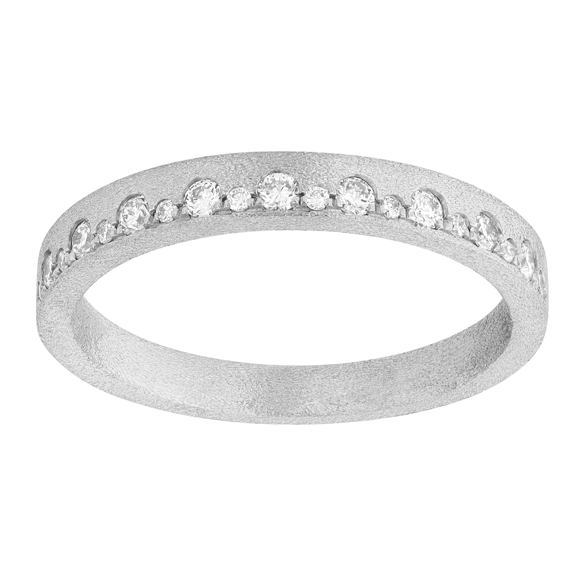 Alternating Size Flush Set Diamond Ring in Satin White Gold
