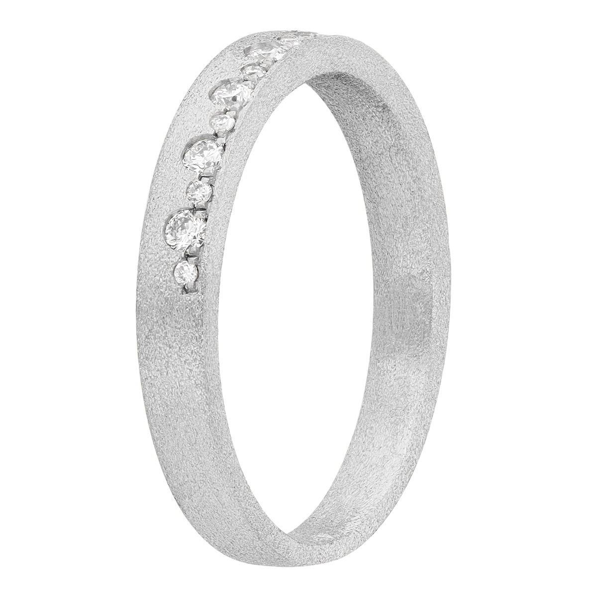 Alternating Size Flush Set Diamond Ring in Satin White Gold