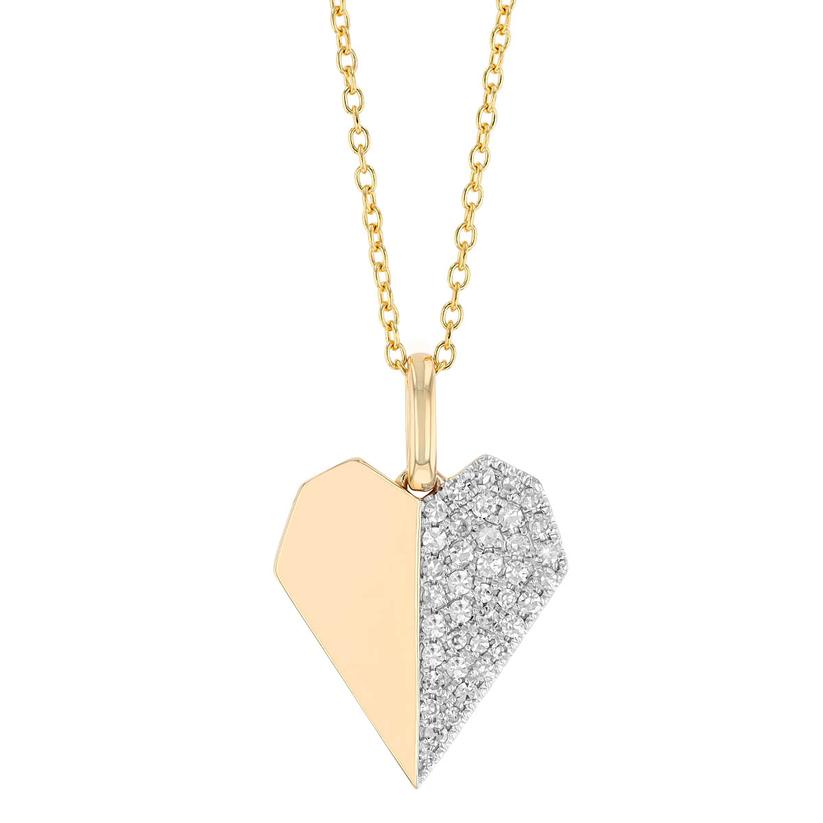 Diamond Pave & Half Yellow Gold Geometric Heart Pendant, 18