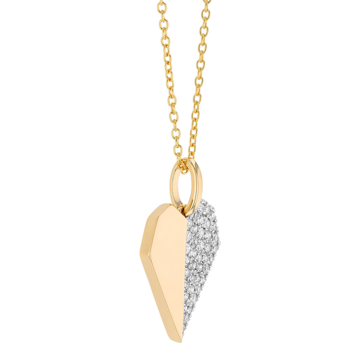 Diamond Pave & Half Yellow Gold Geometric Heart Pendant, 18