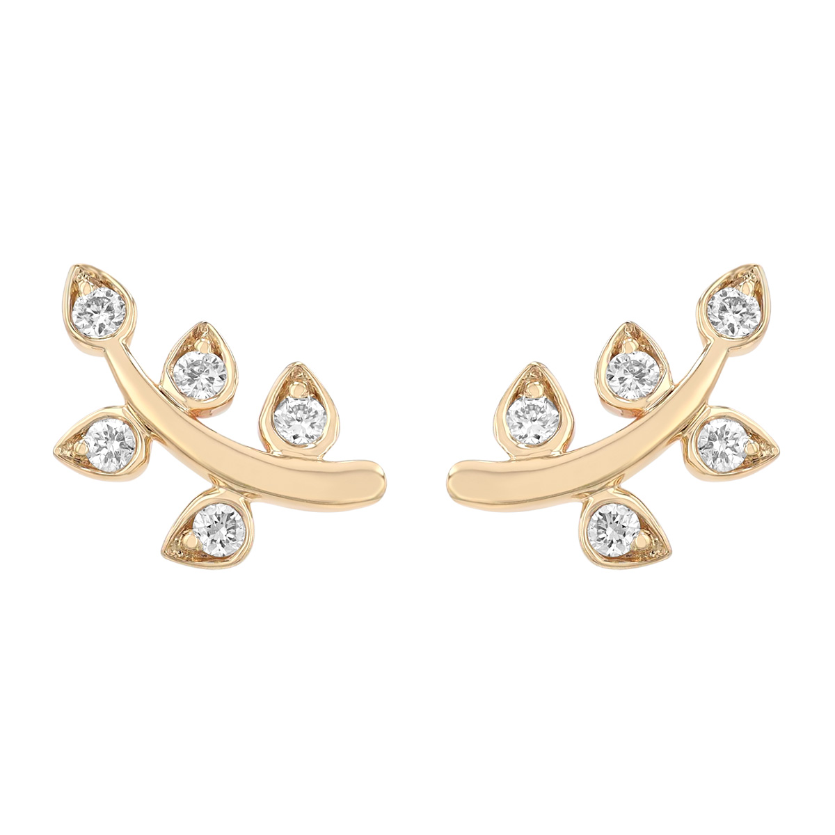 Diamond Dainty Leaf Stud Earrings in Yellow Gold