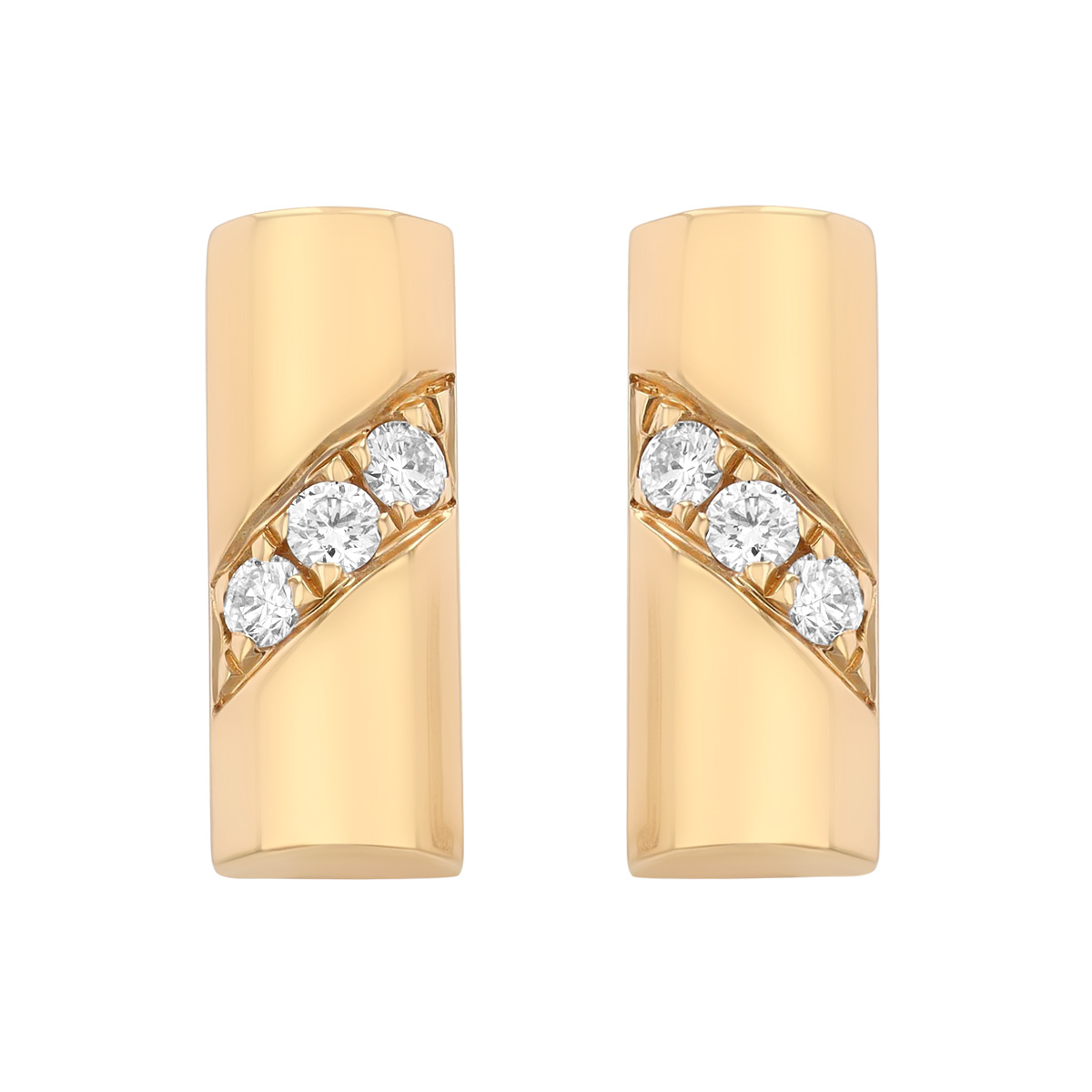 Diamond Rectangle Bar Stud Earrings in Yellow Gold