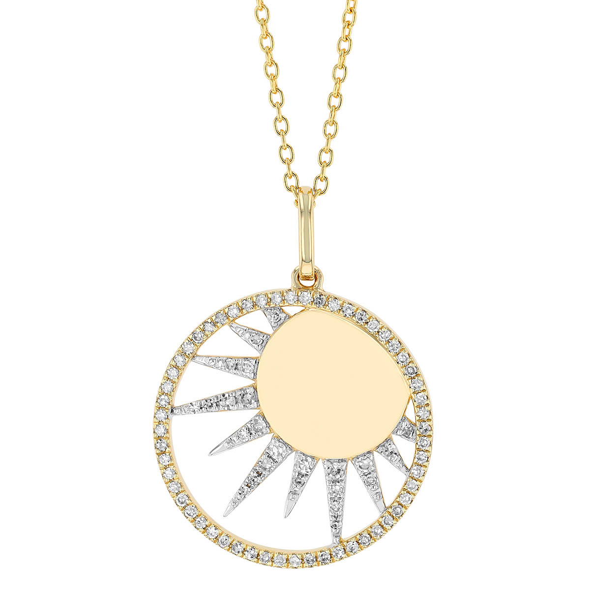 Sun Open Circle Diamond Pendant in Yellow Gold, 18
