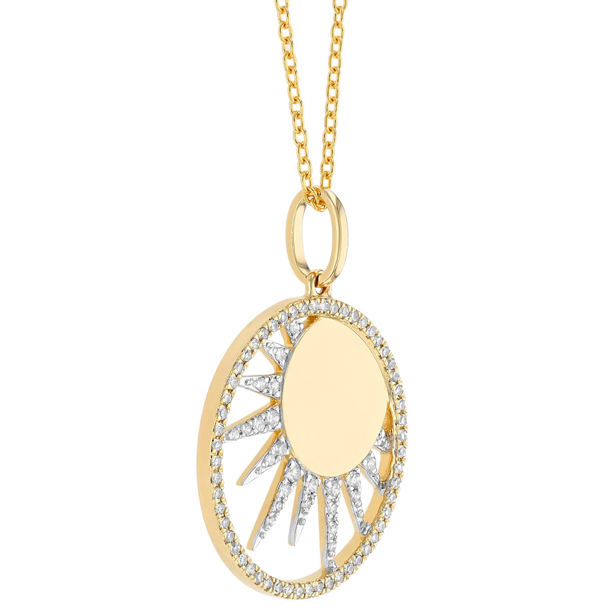 Sun Open Circle Diamond Pendant in Yellow Gold, 18