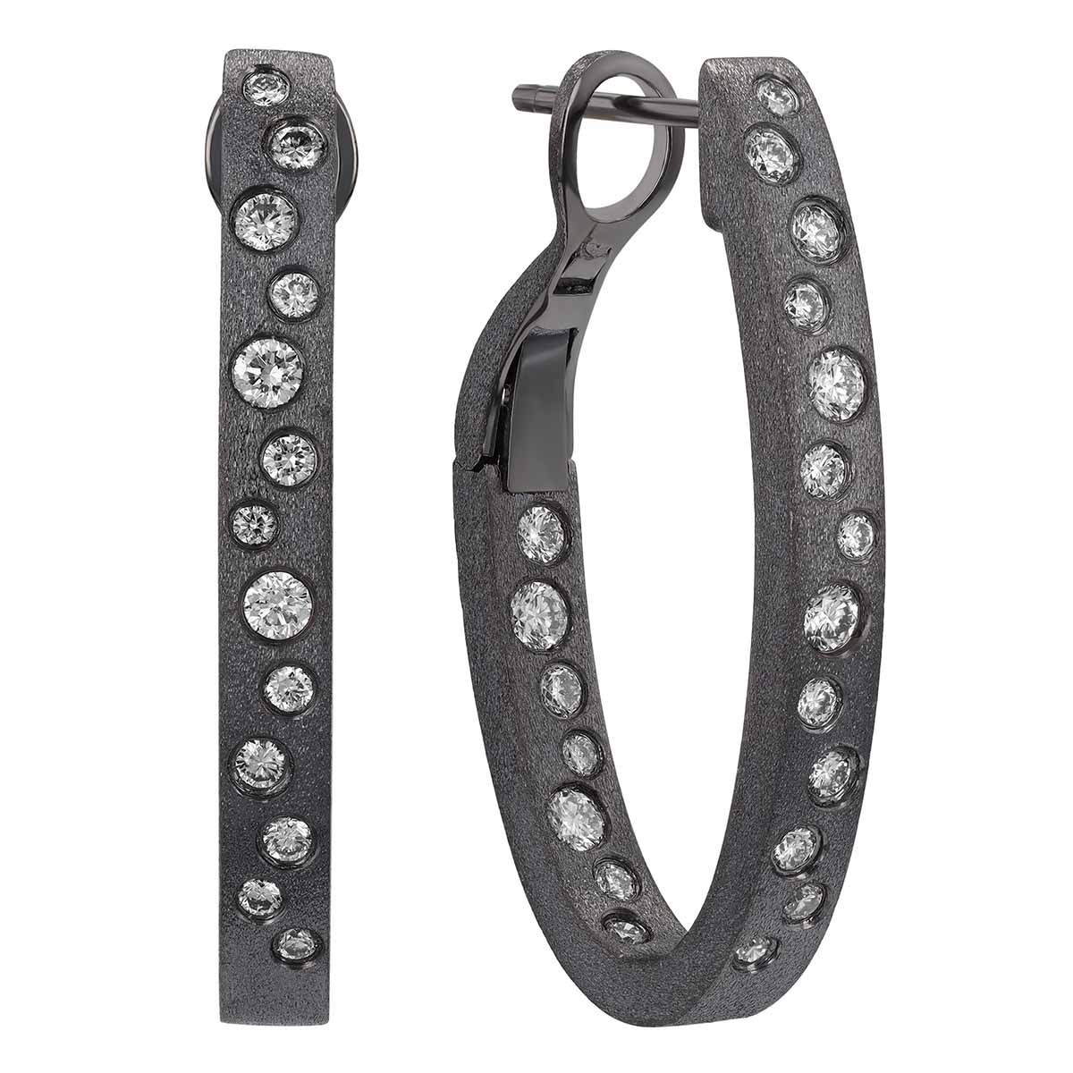 Geometric Matte Silver & Black Creole Earrings For Women - Modern Square Profile