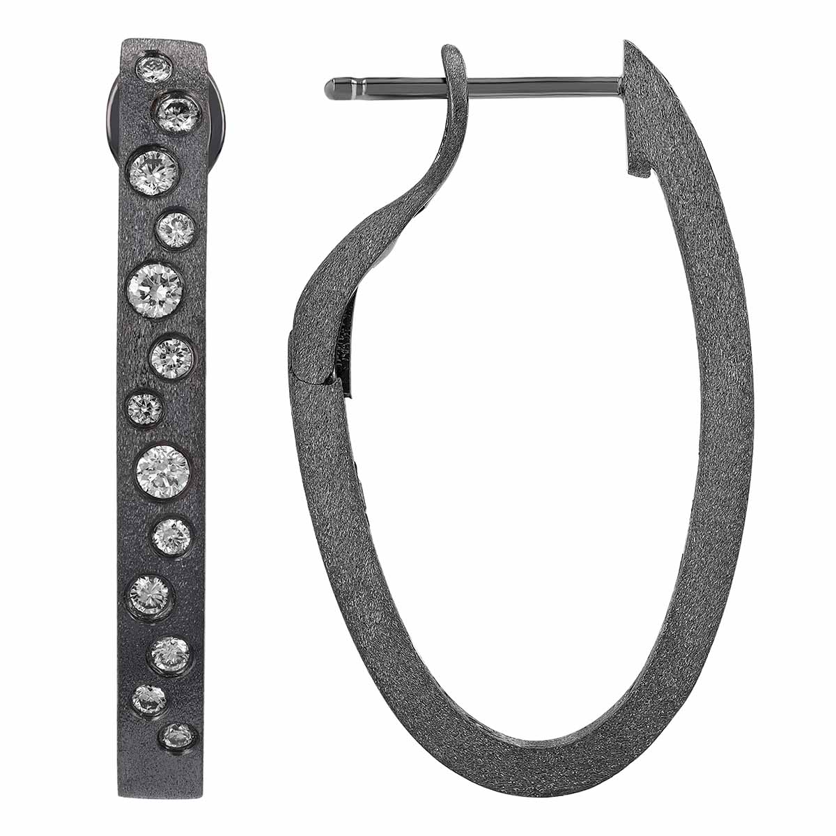 Diamond Scatter Inlay Hoop Earrings in Matte Black Rhodium & White Gold