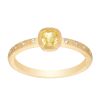 Yellow Cushion Diamond Bezel Set Ring in Matte Yellow Gold