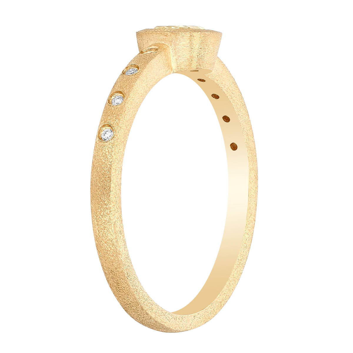 Yellow Cushion Diamond Bezel Set Ring in Matte Yellow Gold