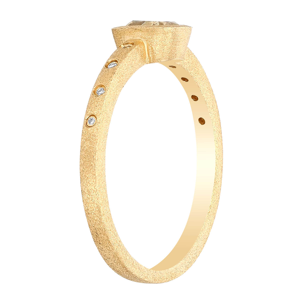 Dark Yellow Cushion Diamond Bezel Set Ring in Matte Yellow Gold