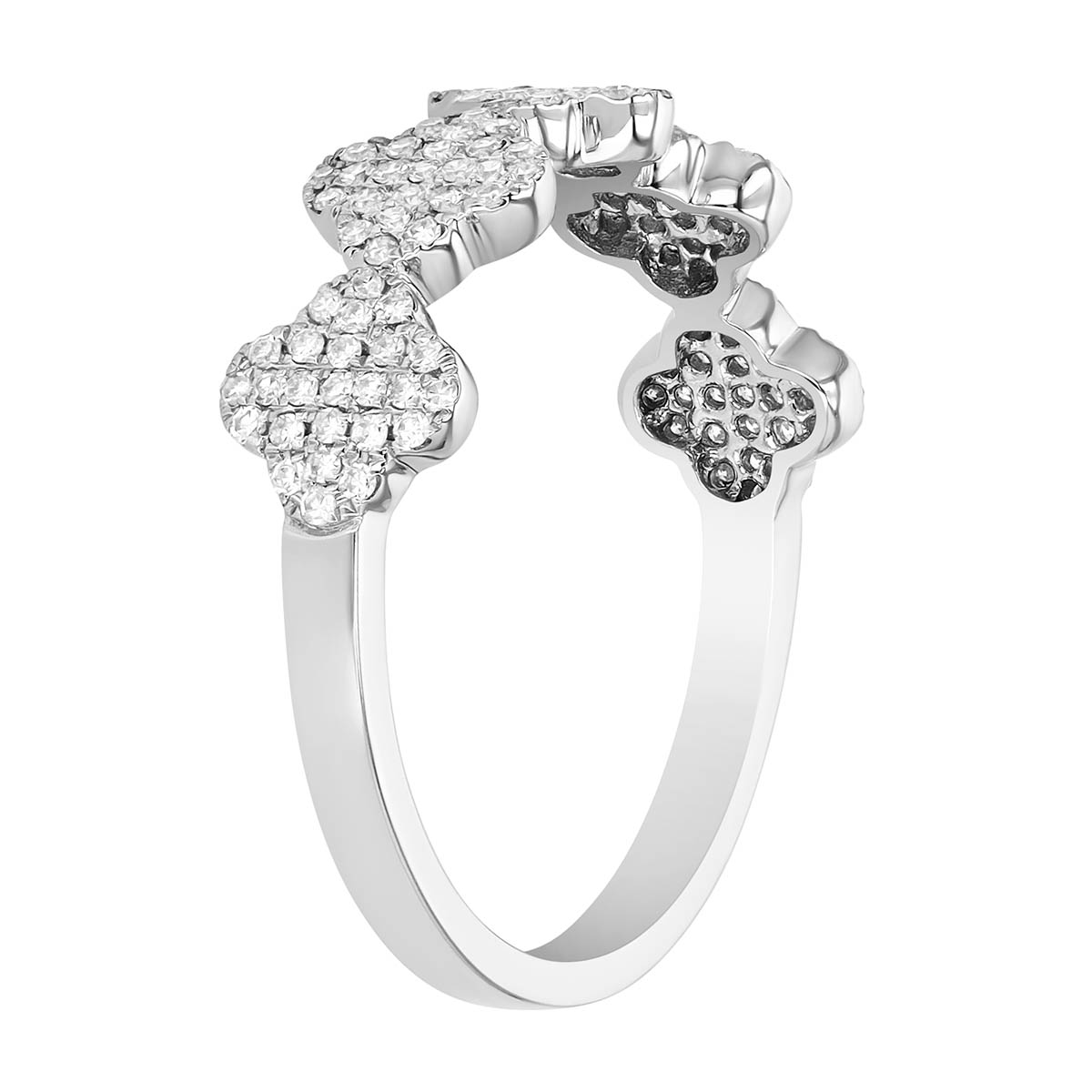 Diamond Pave 5 Clover Band Ring in White Gold