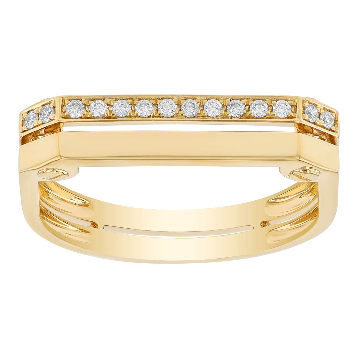 Diamond Angle Bar 2 Row Ring in Yellow Gold