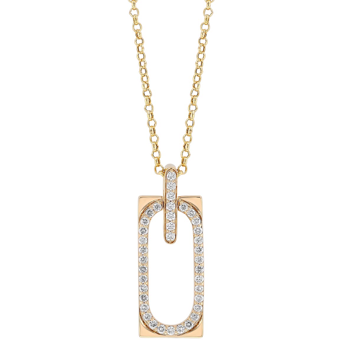 Diamond Oval Open Rectangle Pendant in Yellow Gold, 18