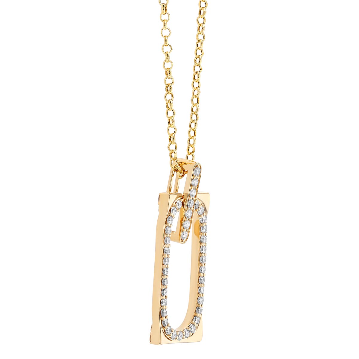 Diamond Oval Open Rectangle Pendant in Yellow Gold, 18