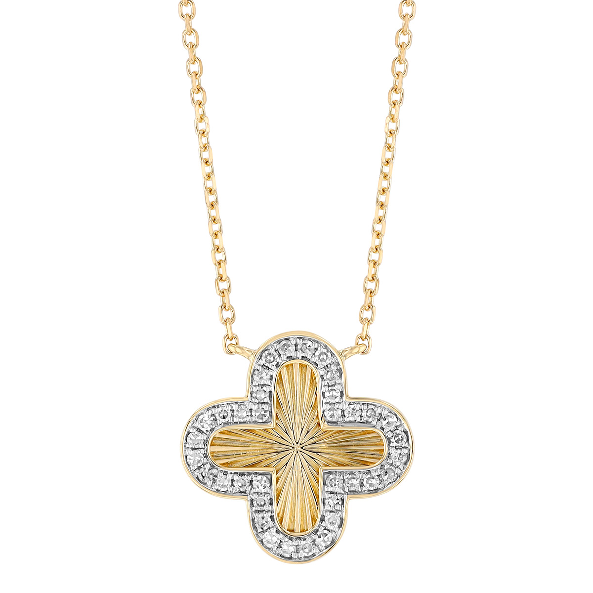 Diamond Clover Sunray Necklace in Yellow & White Gold, 18