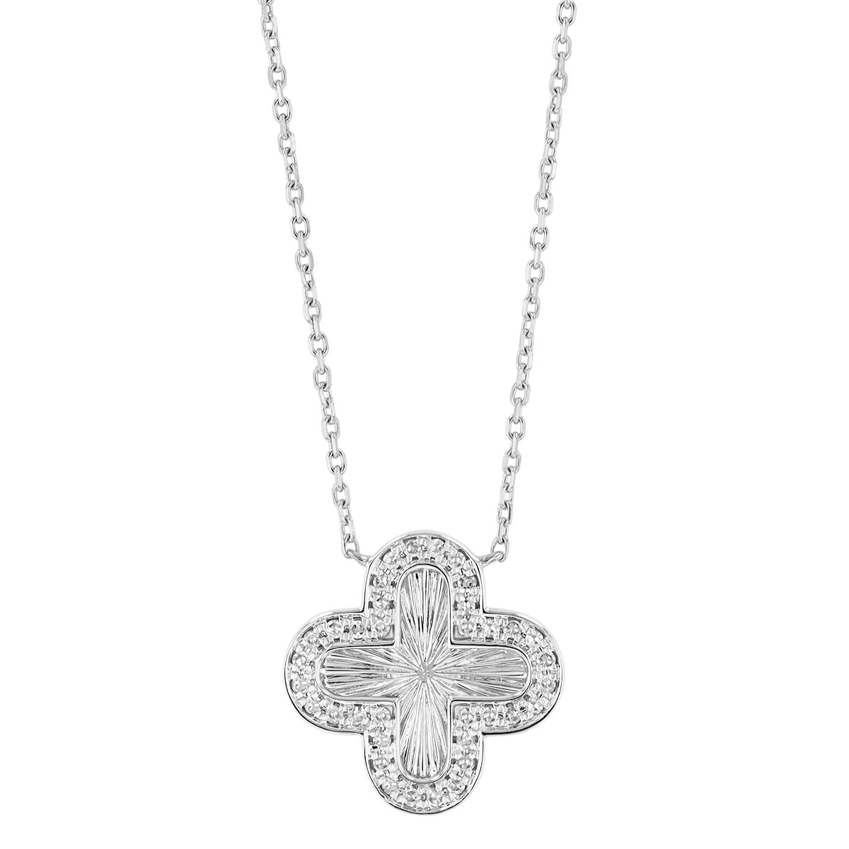 Diamond Clover Sunray Necklace in  White Gold, 18