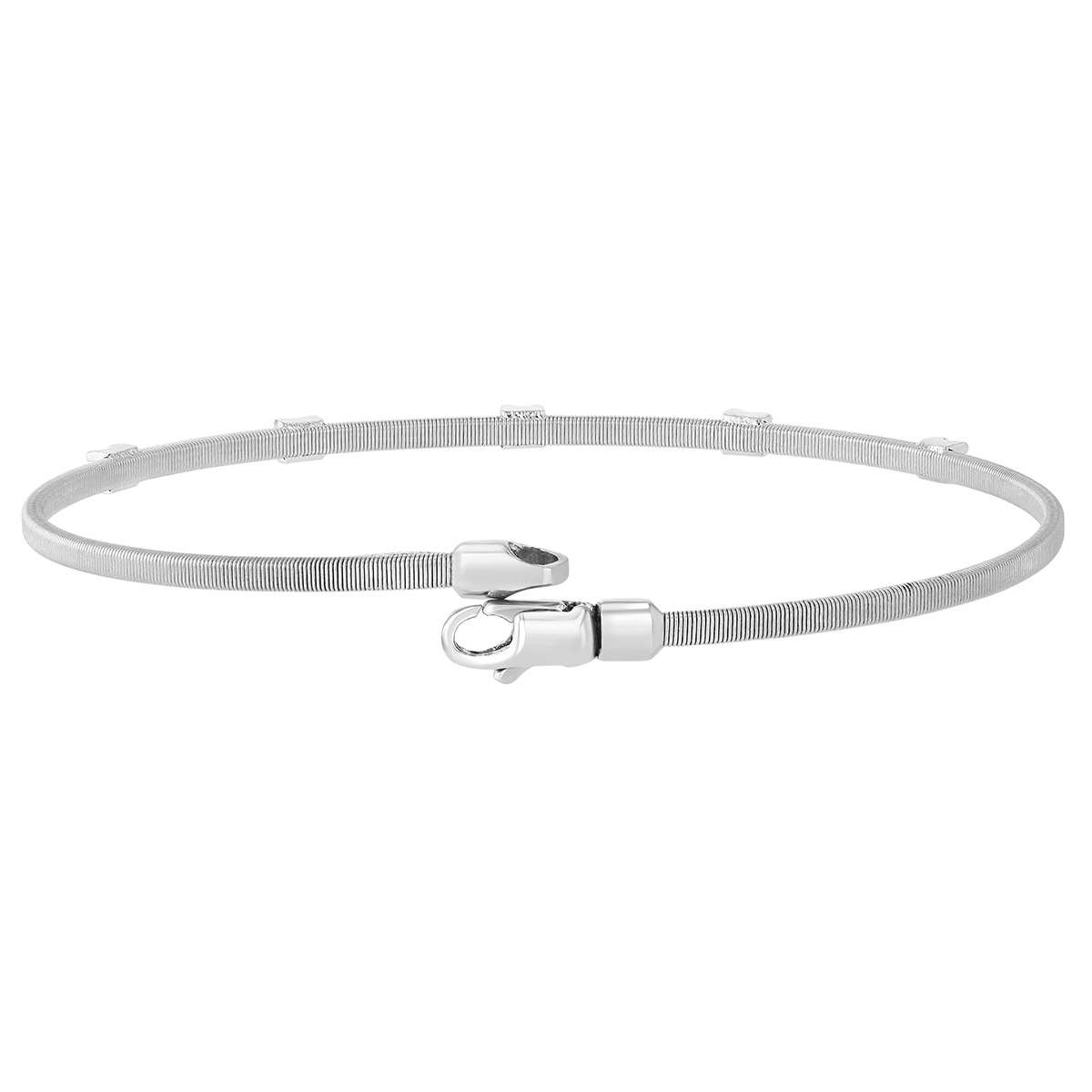 Round Diamond Station Coil Bracelet in White Gold