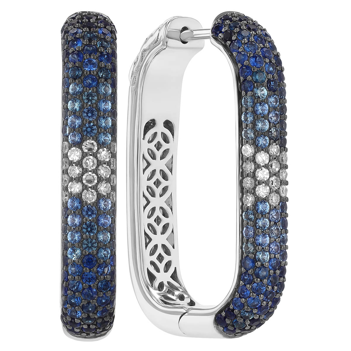 Sapphire & Diamond Pavé Ombre U-Shape Hoop Earrings in White Gold ...