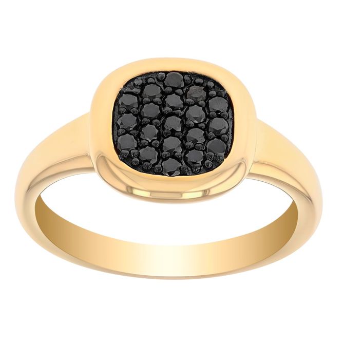 Black Diamond Pavé Square Ring in Yellow Gold